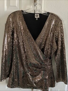 Anne Klein Black Metallic Knit Top